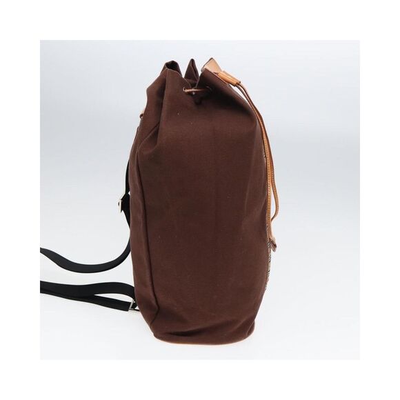Pre Loved Burberry Drawstring Backpack Check Detail Unisex Brown Shoulder Bags - Picture 4 of 8